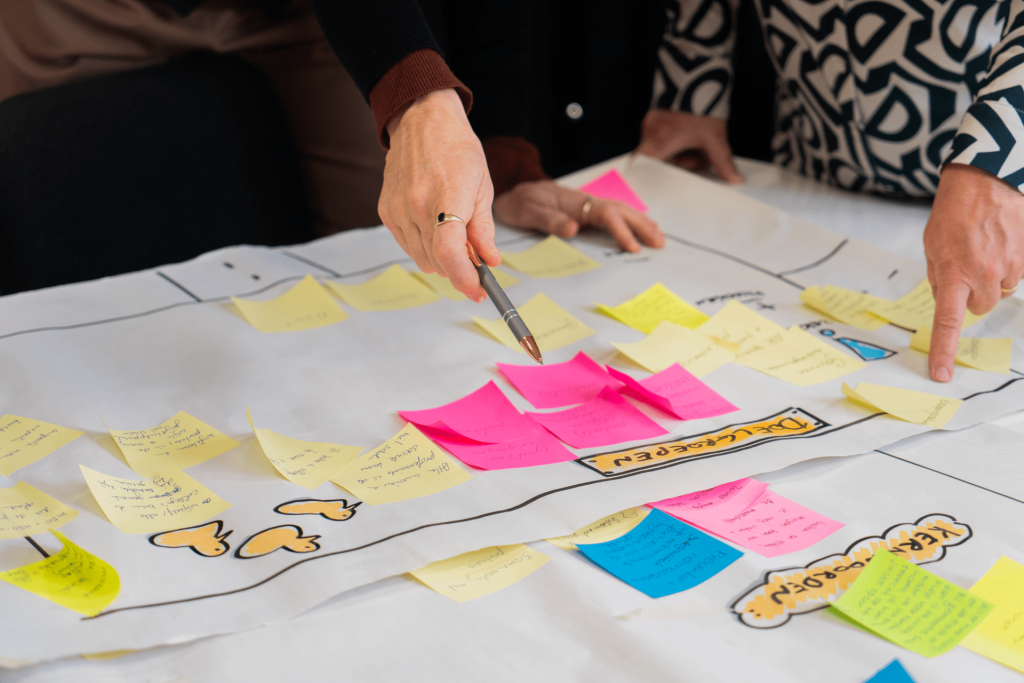 Post-it brainstorm sessie over verandermanagement in de zorg